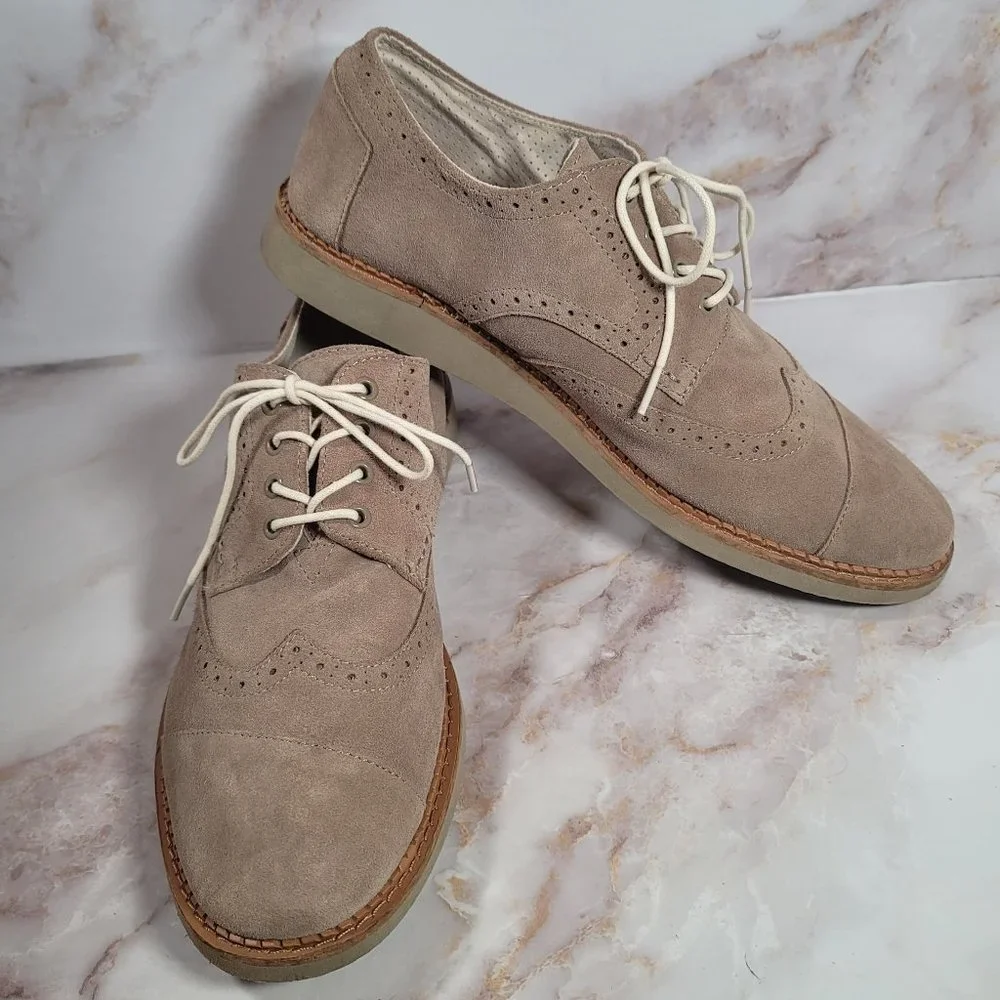 Toms Brogue Oxford Wingtips Desert Taupe Beige Suede Lace Up Dress Shoes Mens 13